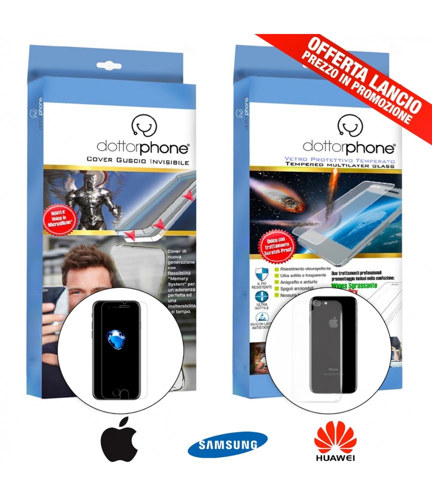 DOTTORPHONE® CUSTODIA SLIM TRASPARENTE VETRO TEMPERATO PER IPHONE SAMSUNG HUAWEI DOTTORPHONE® CUSTODIA SLIM TRASPARENTE VETRO TEMPERATO PER IPHONE SAMSUNG HUAWEI