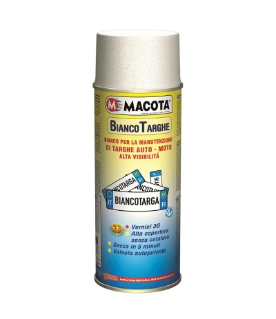 MACOTA SMALTO BIANCO MANUTENZIONE TARGHE AUTO MOTO SPRAY 400ML TARGA TUNING MACOTA SMALTO BIANCO MANUTENZIONE TARGHE AUTO MOTO SPRAY 400ML TARGA TUNING
